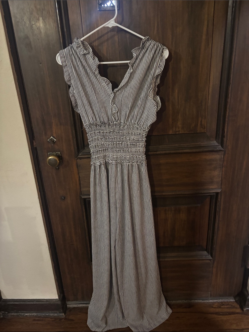 Max Studio Black and Cream Jumpsuit with Smocked Waist